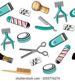 Barber tools vector illustration seamless pattern