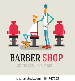 Barber trimmed client vector illustration. Stylish hair salon or barber shop design background concept. 