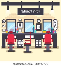 Barber trimmed client vector illustration. Stylish hair salon or barber shop design background concept. 