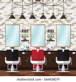 Barber Trimmed Vector Illustration. Stylish Hair Salon Or Barber Shop Design Background Concept.