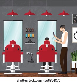 Barber trimmed vector illustration. Stylish hair salon or barber shop design background concept.