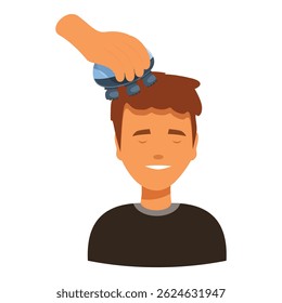 Barber using a hair clipper on a smiling man in a barbershop