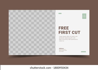 Barber web banner or landing page. Idea of hair and beard care. Scissors and brush, shampoo and haircut process. Hair treatment and styling.