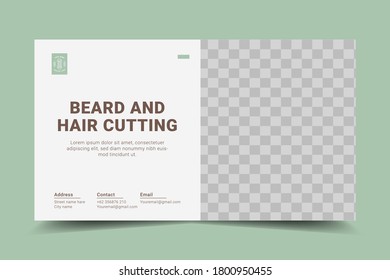 Barber web banner or landing page. Idea of hair and beard care. Scissors and brush, shampoo and haircut process. Hair treatment and styling.