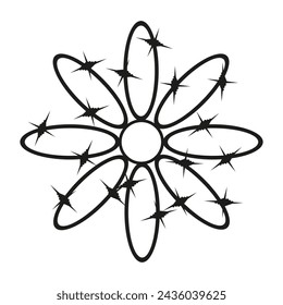 Barber Wire summer Flower isolated white background. Razor Wire daisy in trendy minimal geometric style. Brutal design t-shirt print. Vector illustration can used web design. EPS 10