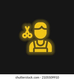Barber yellow glowing neon icon