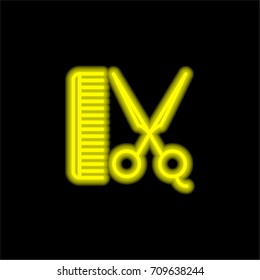 Barber yellow glowing neon ui ux icon. Glowing sign logo vector