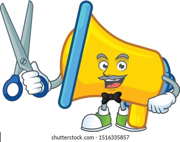 Barber yellow loudspeaker cartoon character for bullhorn