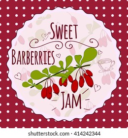 Barberries jam vector logo. Homemade jam logo. Sweet barberries jam. Barberries illustration. Berry jam illustration.