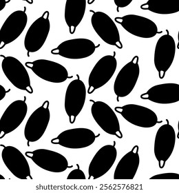 barberry pattern, berries. Culinary herbs and spices, hand-drawn. Seamless seasoning, chaotic. Seamless texture in black silhouette on a white background. Seasonings, spices, and food additives