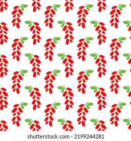 Barberry seamless pattern. Color sign wild berries on white background. Barberry icon. Summer background with berries. Cute design for print on wrapping paper, packaging, fabric. Vector illustration