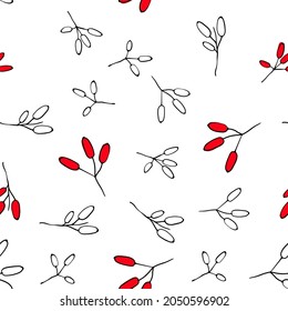 Barberry seamless pattern. Hand drawn berry background.