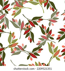 Las ramas de Barberry son un patrón sin fisuras. Papel de paredes con flores de bayas silvestres. Diseño para tela, impresión textil, papel de envoltura, cubierta. Ilustración del vector