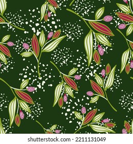 Barberry twigs seamless pattern. Wild berries floral wallpaper. Design for fabric, textile print, wrapping paper, cover. Vector illustration