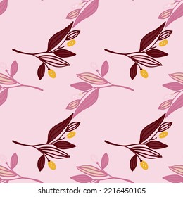 Barberry twigs seamless pattern. Wild berries floral wallpaper. Design for fabric, textile print, wrapping paper, cover. Vector illustration
