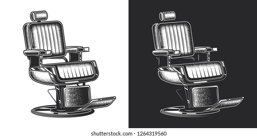 Barber's chair. Monochrome vector illustration on white and dark background. Design element.