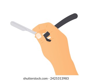 barber's hand with a straight razor- vector illustration