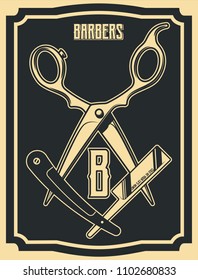 Barbers Logo Mason Style Scissors and Straight Razor