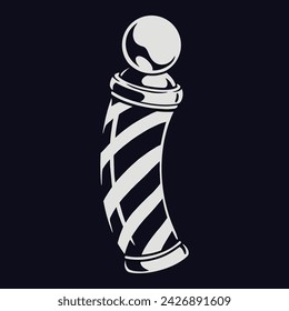 Barbers pole monochrome vintage sticker with striped column for interior or exterior design of hair salon or barbershop vector illustration