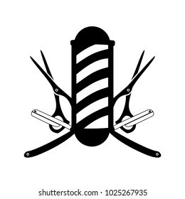 Barber's Pole with Scissor and Razor Emblem