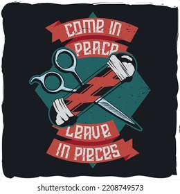 Barber's pole and scissors on dark background
