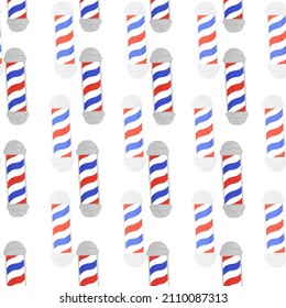 Barber's pole seamless pattern. Barbershop background. Repeated texture in doodle style for fabric, wrapping paper, wallpaper, tissue. Vector illustration.