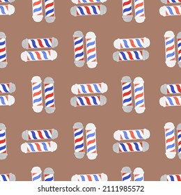 Barber's pole seamless pattern. Barbershop background. Repeated texture in doodle style for fabric, wrapping paper, wallpaper, tissue. Vector illustration.
