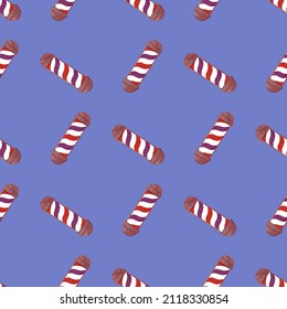 Barber's pole seamless pattern. Barbershop background. Repeated texture in doodle style for fabric, wrapping paper, wallpaper, tissue. Vector illustration.