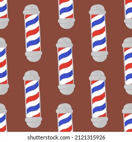 Barber's pole seamless pattern. Barbershop background. Repeated texture in doodle style for fabric, wrapping paper, wallpaper, tissue. Vector illustration.