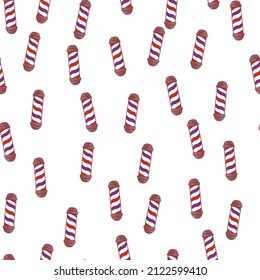 Barber's pole seamless pattern. Barbershop background. Repeated texture in doodle style for fabric, wrapping paper, wallpaper, tissue. Vector illustration.