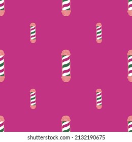 Barber's pole seamless pattern. Barbershop background. Repeated texture in doodle style for fabric, wrapping paper, wallpaper, tissue. Vector illustration.