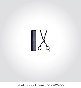 Barber's Shears Scissors And Comb Vector Icon.