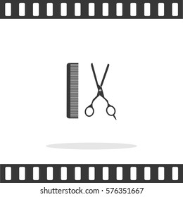 Barber's Shears Scissors And Comb Vector Icon.