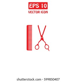 Barber's Shears Scissors And Comb Vector Icon.