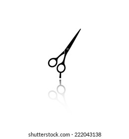 Barber's Shears Scissors icon - black vector illustration with reflection