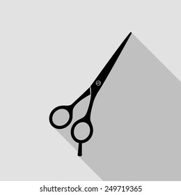 barber's shears scissors icon - black illustration with long shadow