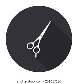barber's shears scissors icon with long shadow - vector round button