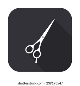 barber's shears scissors icon - vector illustration with long shadow isolated on gray