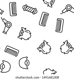 Barbershop Accessories Vector Seamless Pattern Contour Illustration