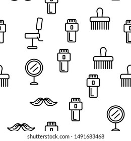 Barbershop Accessories Vector Seamless Pattern Contour Illustration