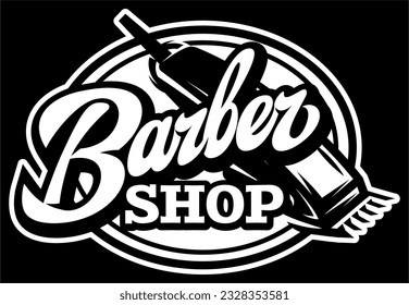Barbershop advertising template. Calligraphic inscription for a sign. Vector monochrome illustration.