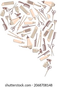 Barbershop background with professional hairdressing tools. Haircutting illustration.