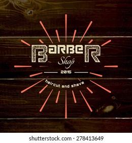 Barbershop badges logos and labels for any use,  on wooden background texture