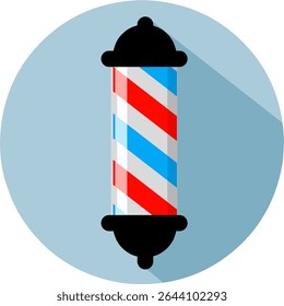 Barbershop barber pole lamp haircut hairdressing icon logo illustration. Color design with round background and shadow. Perfect for barbershop signs or symbol.