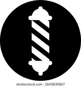 Barbearia barbeiro polo lâmpada corte de cabelo ícone ícone logotipo ilustração. Ícone redondo preto