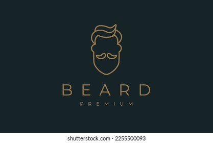 Barbershop with beard logo. Elegant haircut emblem. Editable abstract vector badge for salon, fashion, barbershop, shave, hairstyle 