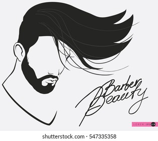 Barbershop beard Mustache Hairstyle Hipster barbershop european man with beards moustaches and stylish haircut silhouette of a man s face in profile, lettering. banner poster for salon isolated vector