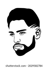 Barbershop. Black African american Afro male abstract face portrait vector silhouette with short haircut hairstyle,beard.Man head profile drawing.Handsome Hispanic Boy.Plotter laser cutting. DIY.