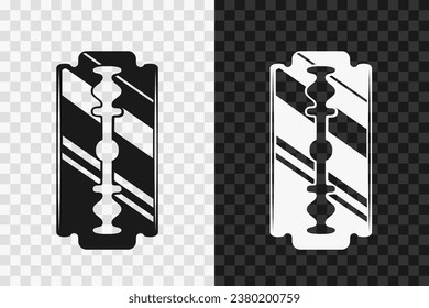 Barbershop blade silhouette icon, vector glyph sign. Razor blade symbol isolated on dark and light transparent backgrounds.