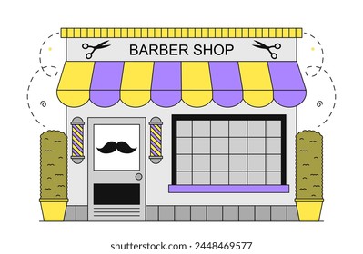 Barbershop building linear. Salon of hairdresser. Beauty, aesthetics and elegance. Small business and urban infrastructure. Doodle flat vector illustration isolated on white background